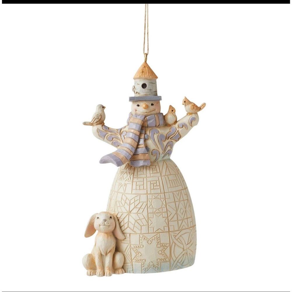 White Woodland Snowman with Animals Ornament- New open box